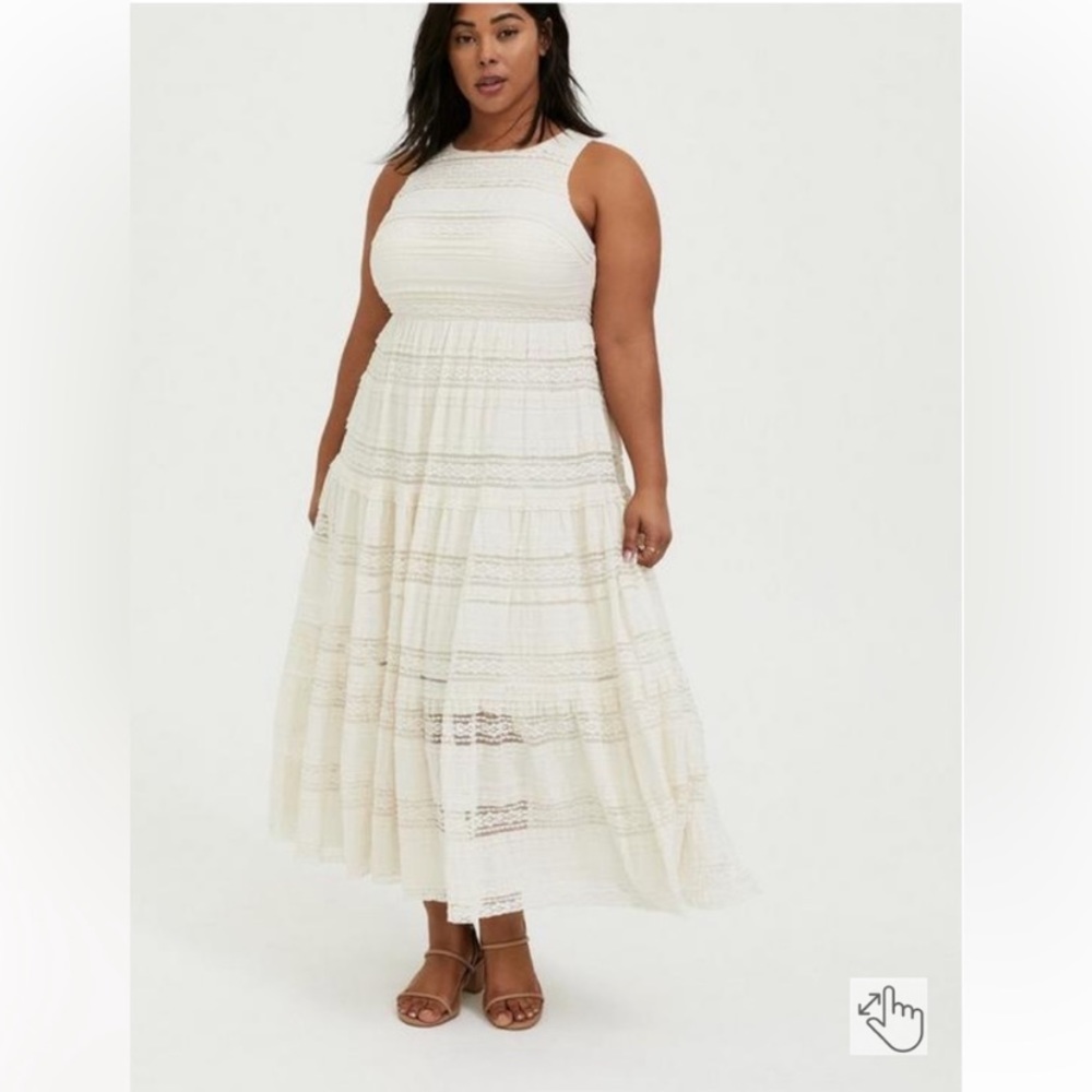 [xL -16] Torrid Cream Maxi Dress with Lace Detail
